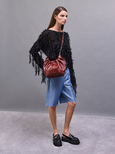 Ciara Ruched Hobo Bag, Burgundy, hi-res