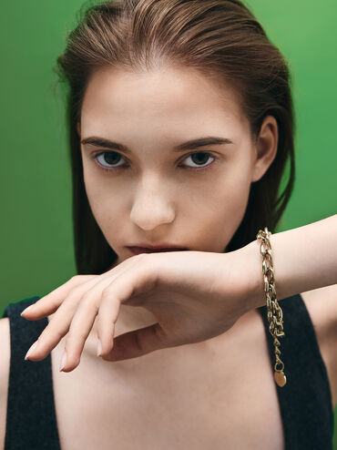 กำไลข้อมือสายโซ่รุ่น Kris, สีทอง, hi-res