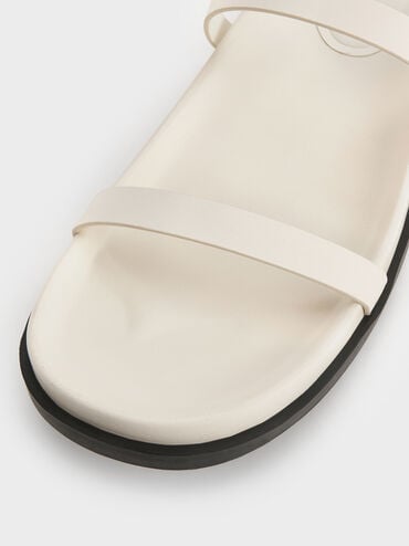 Double-Strap Slide Sandals, White, hi-res