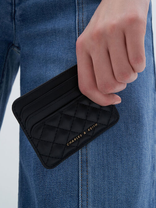 Cleo Quilted Card Holder, Black, hi-res