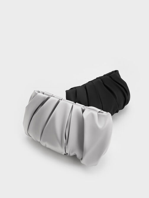 Satin Ruched Bead-Handle Bag, , hi-res