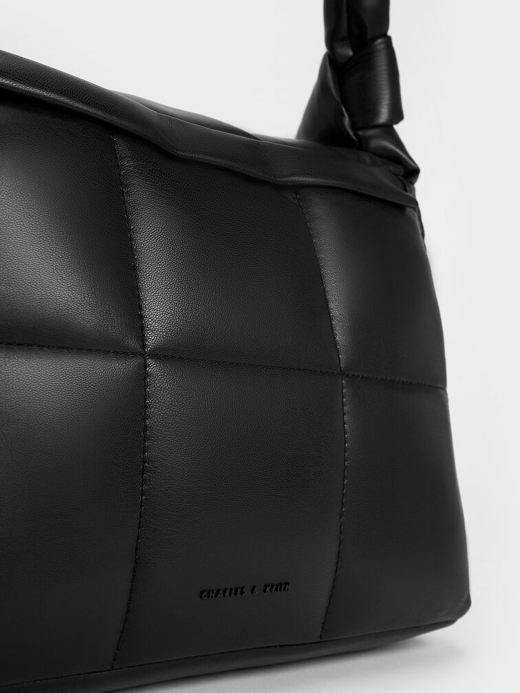 Errya Nylon Quilted Puffy Crossbody Bag, สีดำอะไหล่สีดำ, hi-res