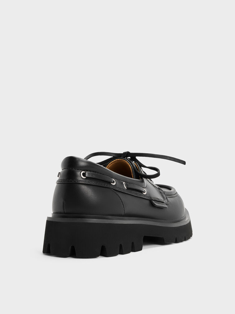 รองเท้าโบ๊ทชูส์พื้นหยักแบบผูกเชือก, สีดำ, hi-res