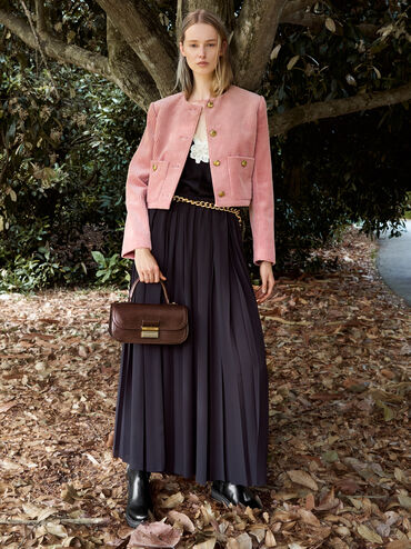 กระเป๋าถือทรงยาวพร้อมหูจับรุ่น Charlot, สีดาร์คบราวน์, hi-res