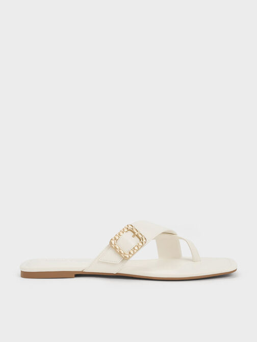 Quilted Buckle Thong Sandals, , hi-res