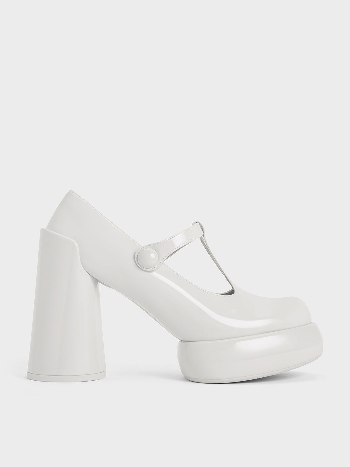 Darcy Patent T Bar Platform Mary Janes White