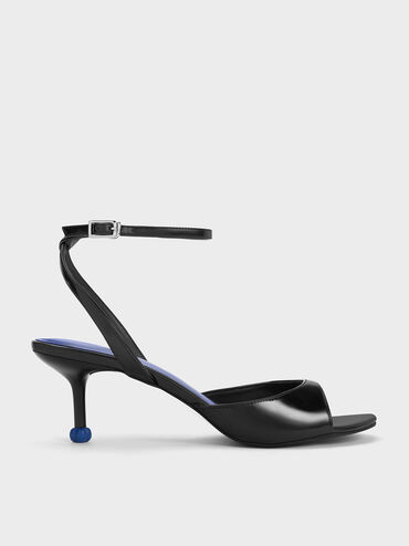 Sculptural Heel Ankle-Strap Pumps, สีดำ, hi-res