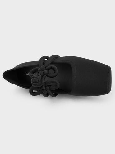 Clover-Knot Mary Jane Flats, Black Textured, hi-res