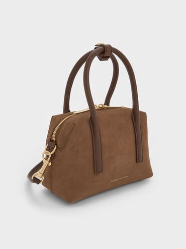 Deyna Recycled Suede Bowling Bag, Mocha Brown, hi-res