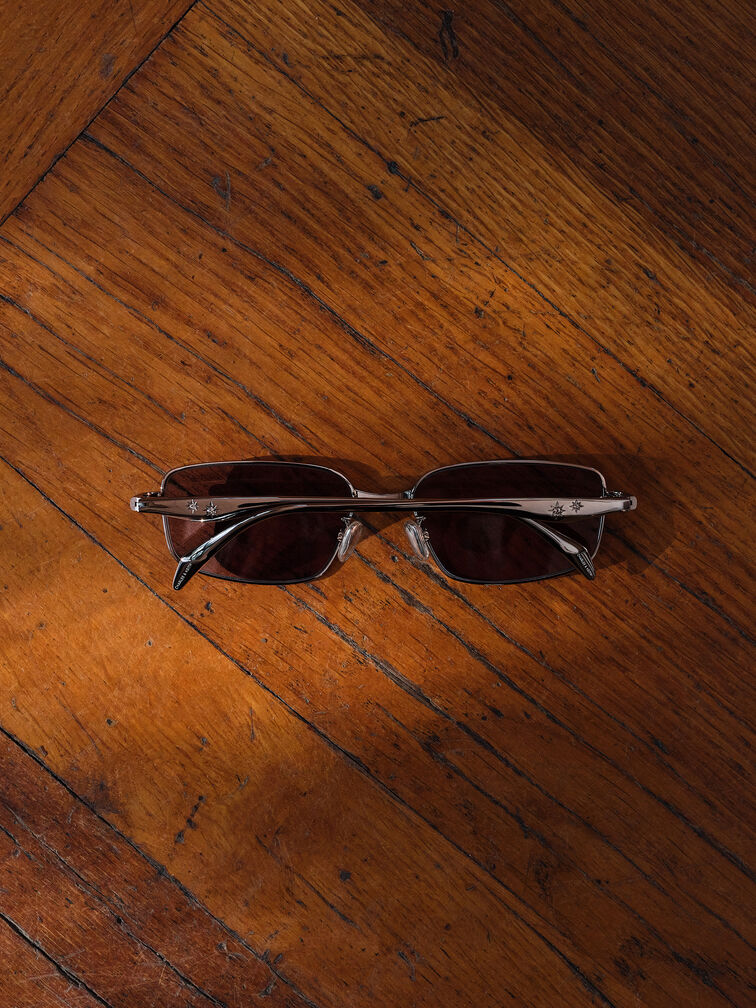 แว่นตากันแดดกรอบทรงเหลี่ยมขอบโลหะพร้อมเลนส์ใสรุ่น Celestia, สีเงิน, hi-res