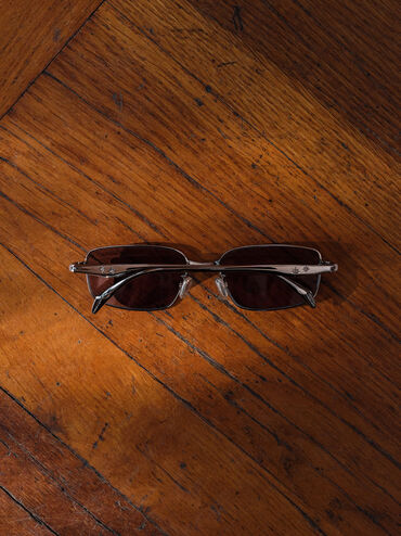 แว่นตากันแดดกรอบทรงเหลี่ยมขอบโลหะพร้อมเลนส์ใสรุ่น Celestia, สีเงิน, hi-res