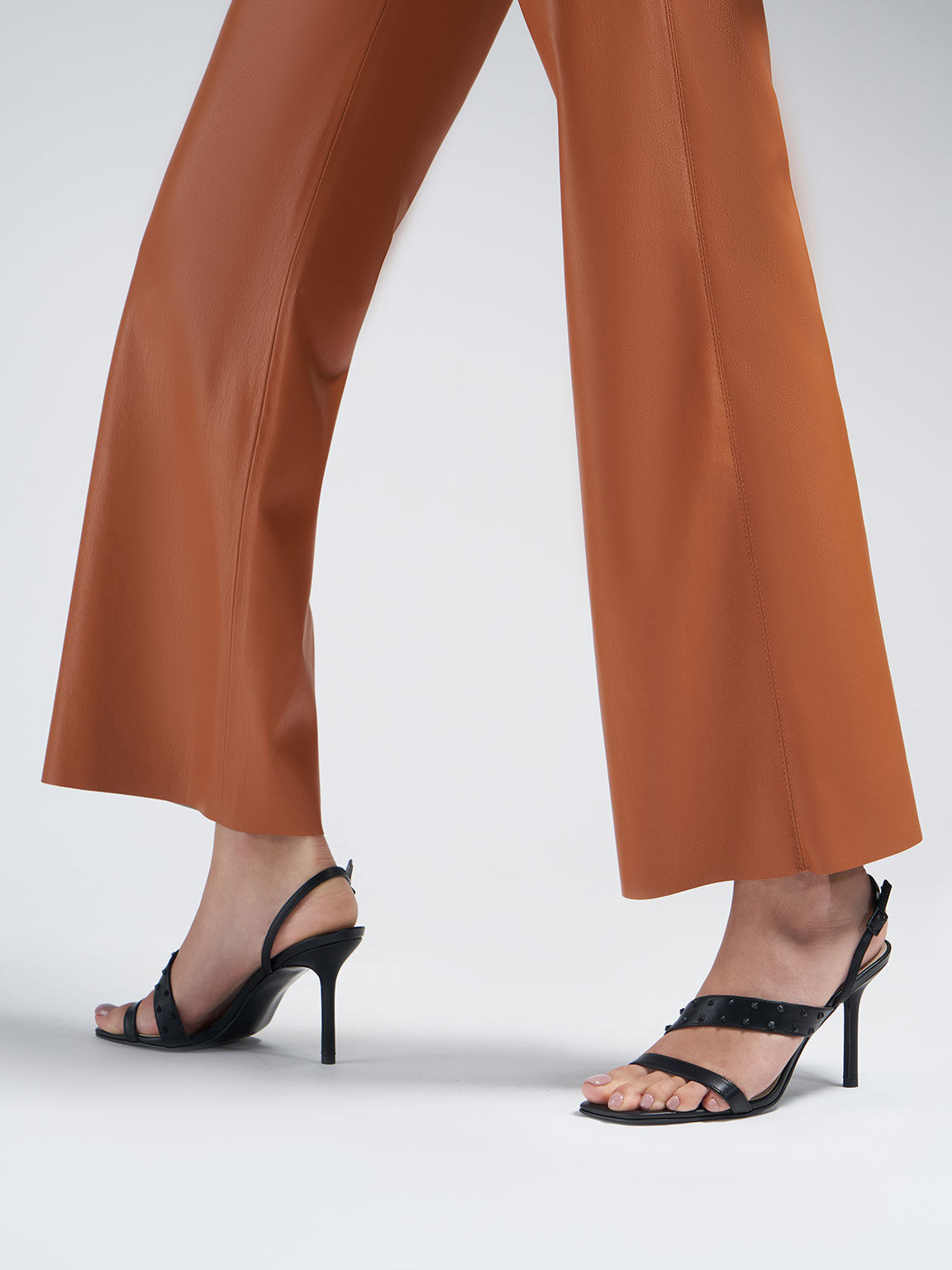 Studded Asymmetric Strap Stiletto Sandals, Black, hi-res