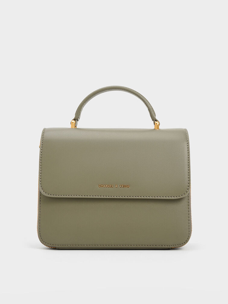 Octavia Front Flap Top Handle Bag, Khaki, hi-res