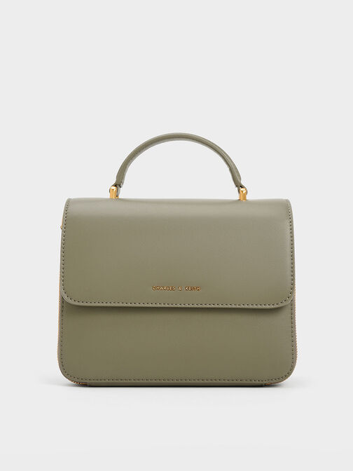 Octavia Front Flap Top Handle Bag, Khaki, hi-res