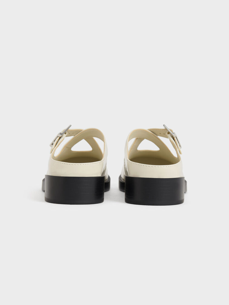รองเท้าส้นเตี้ย Silp-On ดีไซน์สายคาดแบบไขว้ตกแต่งหัวเข็มขัด, สีชอล์ค, hi-res