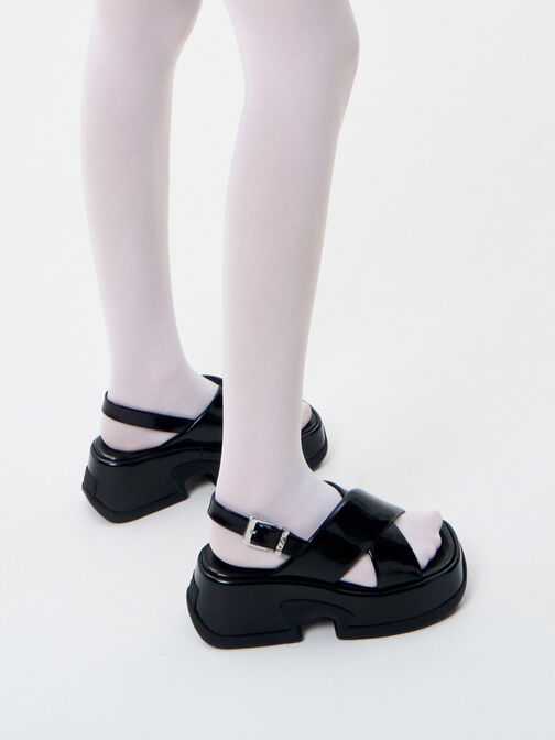 Caria Leather Platform Sandals, Black Boxed, hi-res