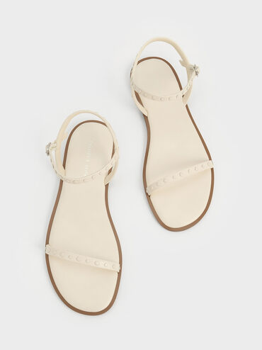 Studded Open-Toe Sandals, สีชอล์ค, hi-res