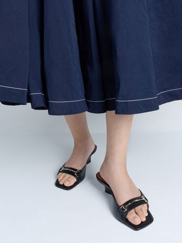 Erinna Metallc-Accent Wedge Mules, Black, hi-res