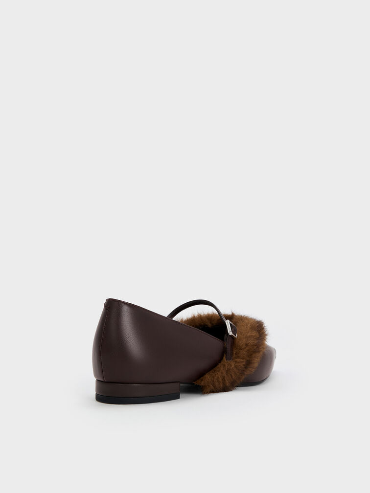 Emila Faux Suede Fur-Trim Pointed Mary Janes, Dark Brown, hi-res
