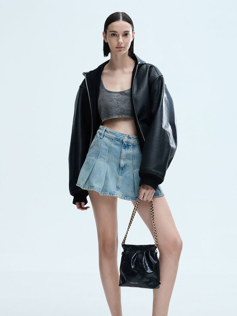 กระเป๋าเป้สองฟังก์ชันดีไซน์สายโซ่รุ่น Duo, สีดำ, hi-res