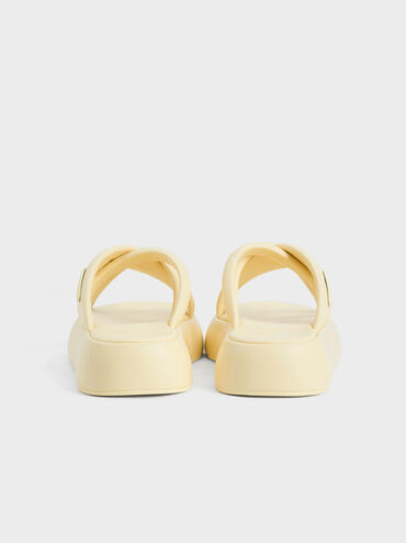Puffy Crossover-Strap Slide Sandals, Butter, hi-res