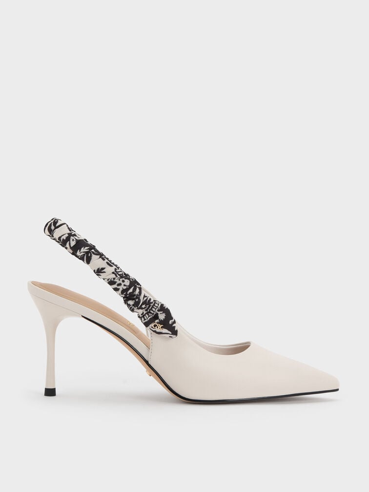 Tayari Leather Printed-Strap Slingback Pumps, Chalk, hi-res