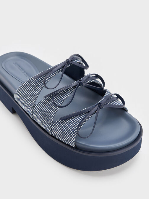 Dorri Textured Triple-Bow Platform Sandals, Blue, hi-res
