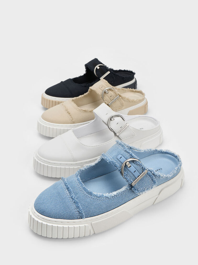 Denim Buckled Slip-On Sneakers, Light Blue, hi-res