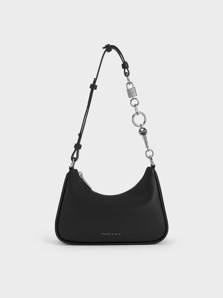 Lane Lock & Key Chain Handle Trapeze Bag, Noir, hi-res