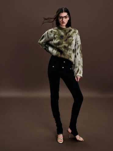 Recycled Polyester Crossover Sculptural-Heel Strappy Mules, Green, hi-res