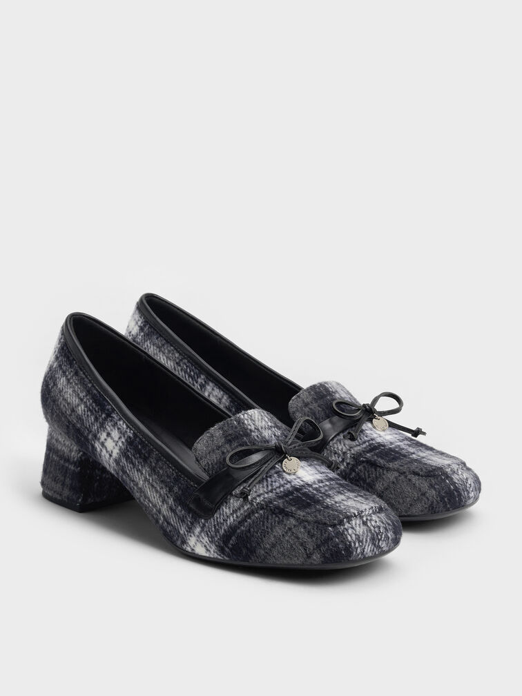 Circle-Charm Bow Loafer Pumps, Dark Grey, hi-res