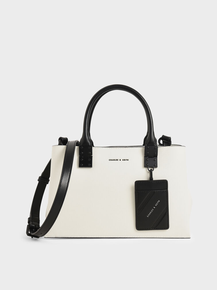 Cameron Double Top Handle Bag, White, hi-res