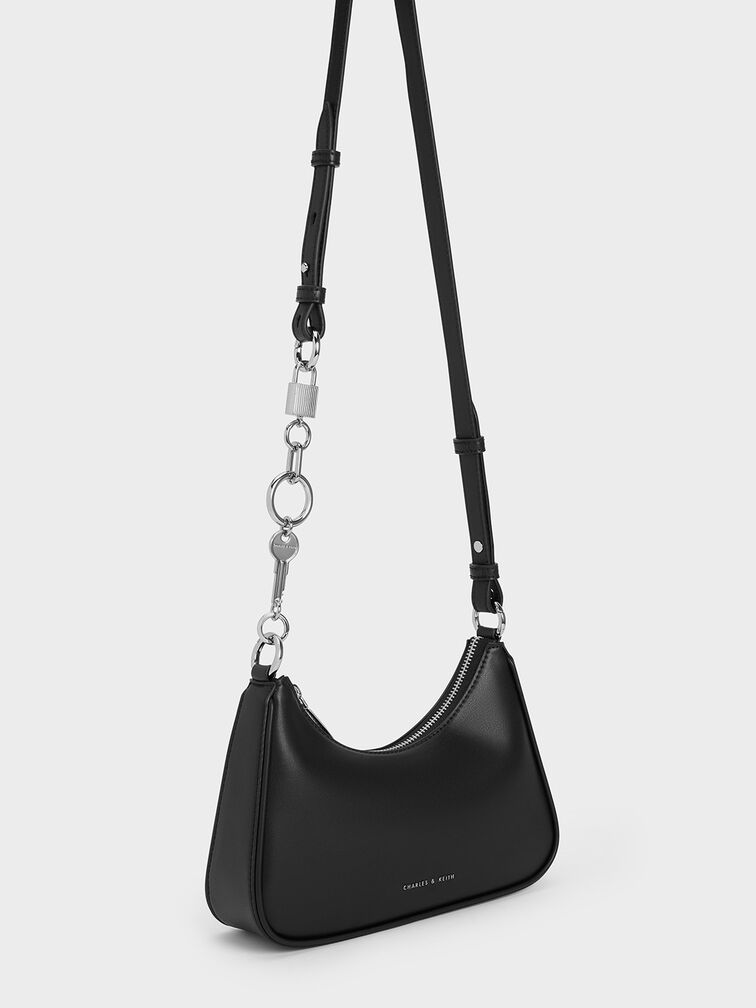 Lane Lock & Key Chain Handle Trapeze Bag, Noir, hi-res