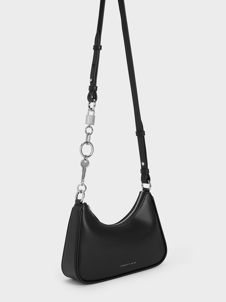 Lock & Key Chain Handle Trapeze Bag, Noir, hi-res