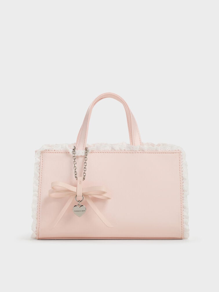 Raina Lace-Trim Tote Bag, Pink, hi-res