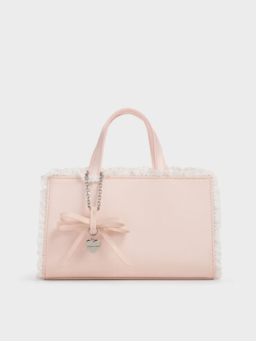 Raina Lace-Trim Tote Bag, Pink, hi-res
