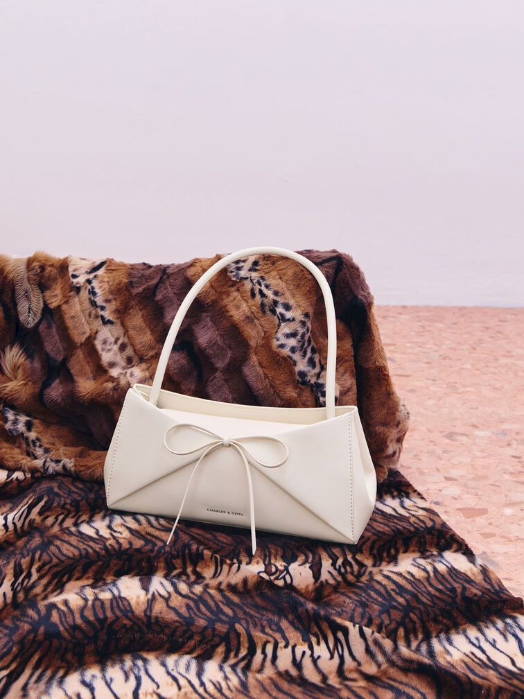 Hazel Bow Panelled Shoulder Bag, Cream, hi-res