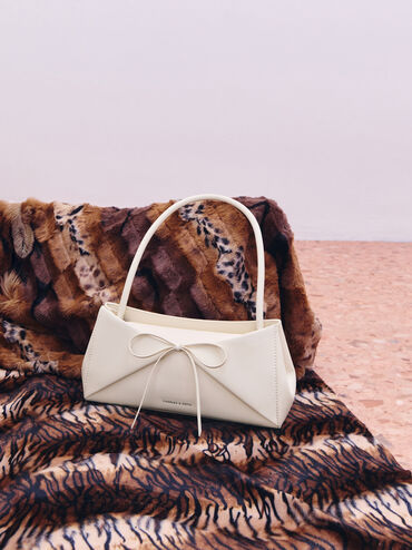 Hazel Bow Panelled Shoulder Bag, Cream, hi-res