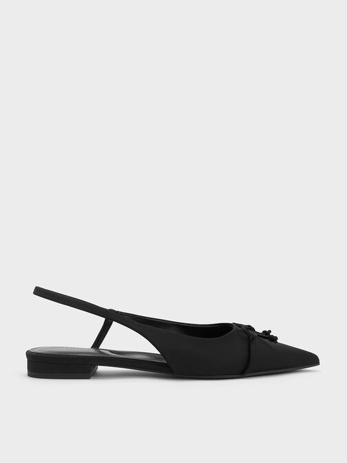 Bow Pointed-Toe Slingback Ballerinas, Black, hi-res