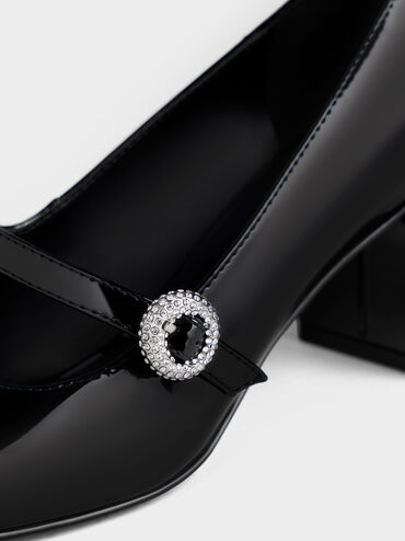 Patent Crystal-Embellished Mary Jane Pumps, Black Patent, hi-res