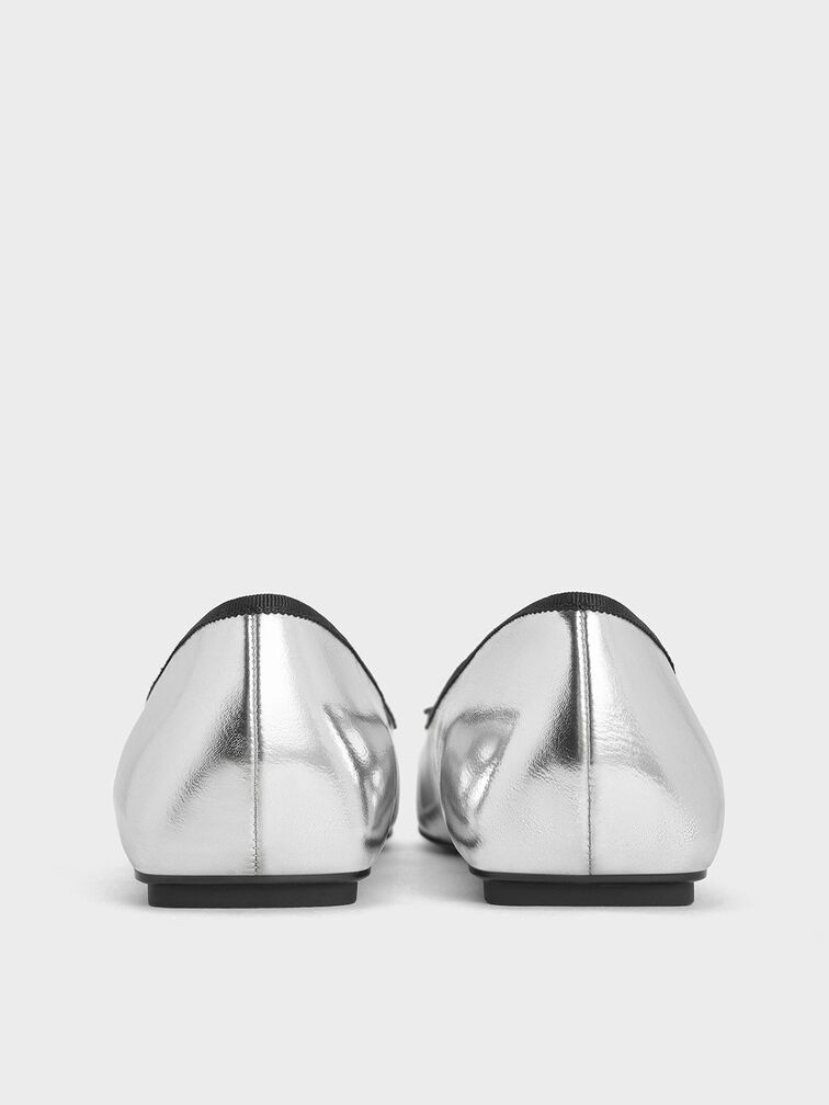 Metallic Square-Toe Mary Jane Ballet Flats, Silver, hi-res