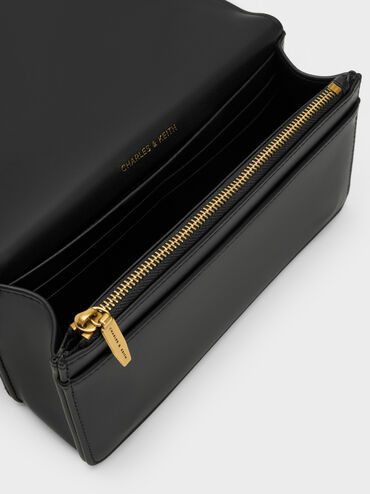 Paffuto Chain Handle Quilted Long Wallet, Black, hi-res