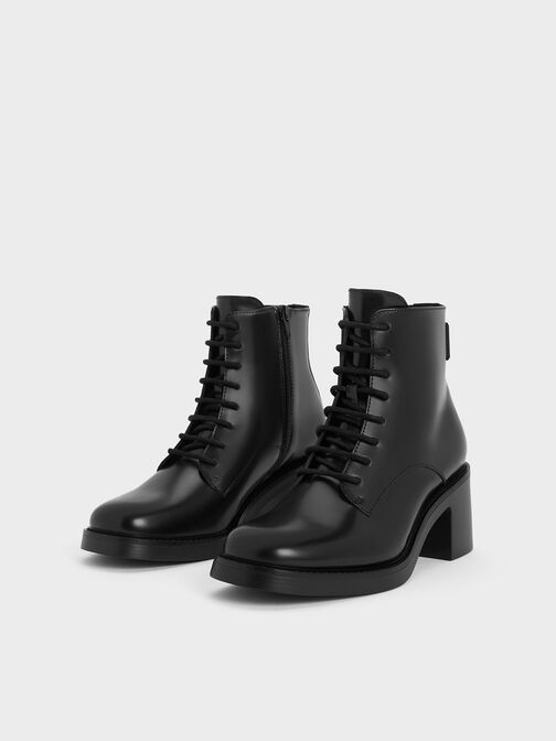 Hester Block Heel Ankle Boots, หนังเงาสีดำ, hi-res