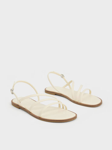 Asymmetric Triple-Strap Sandals, สีชอล์ค, hi-res