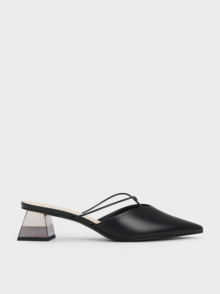 Metallic Trapeze Heel Crossover Mules, , hi-res