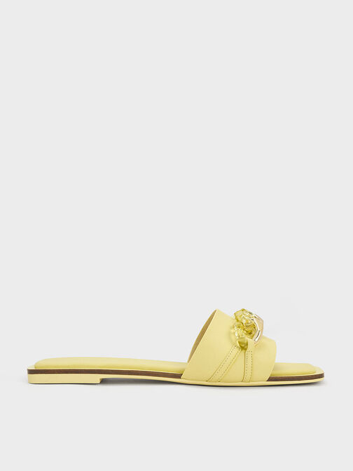 Chunky Chain-Link Slide Sandals, Yellow, hi-res