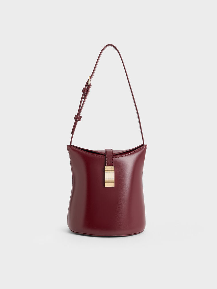 Wisteria Belted Bucket Bag, Burgundy, hi-res