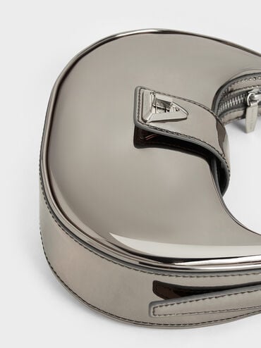 Trice Metallic-Accent Belted Shoulder Bag, Pewter, hi-res