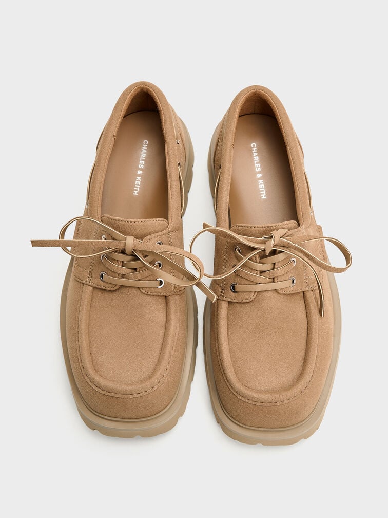 รองเท้าโบ๊ทชูส์พื้นหยักแบบผูกเชือก, สีแซนด์, hi-res