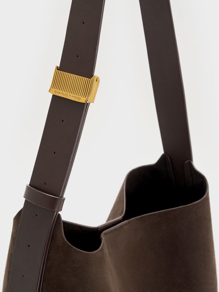 Edna Recycled Suede Hobo Bag, Espresso Brown, hi-res